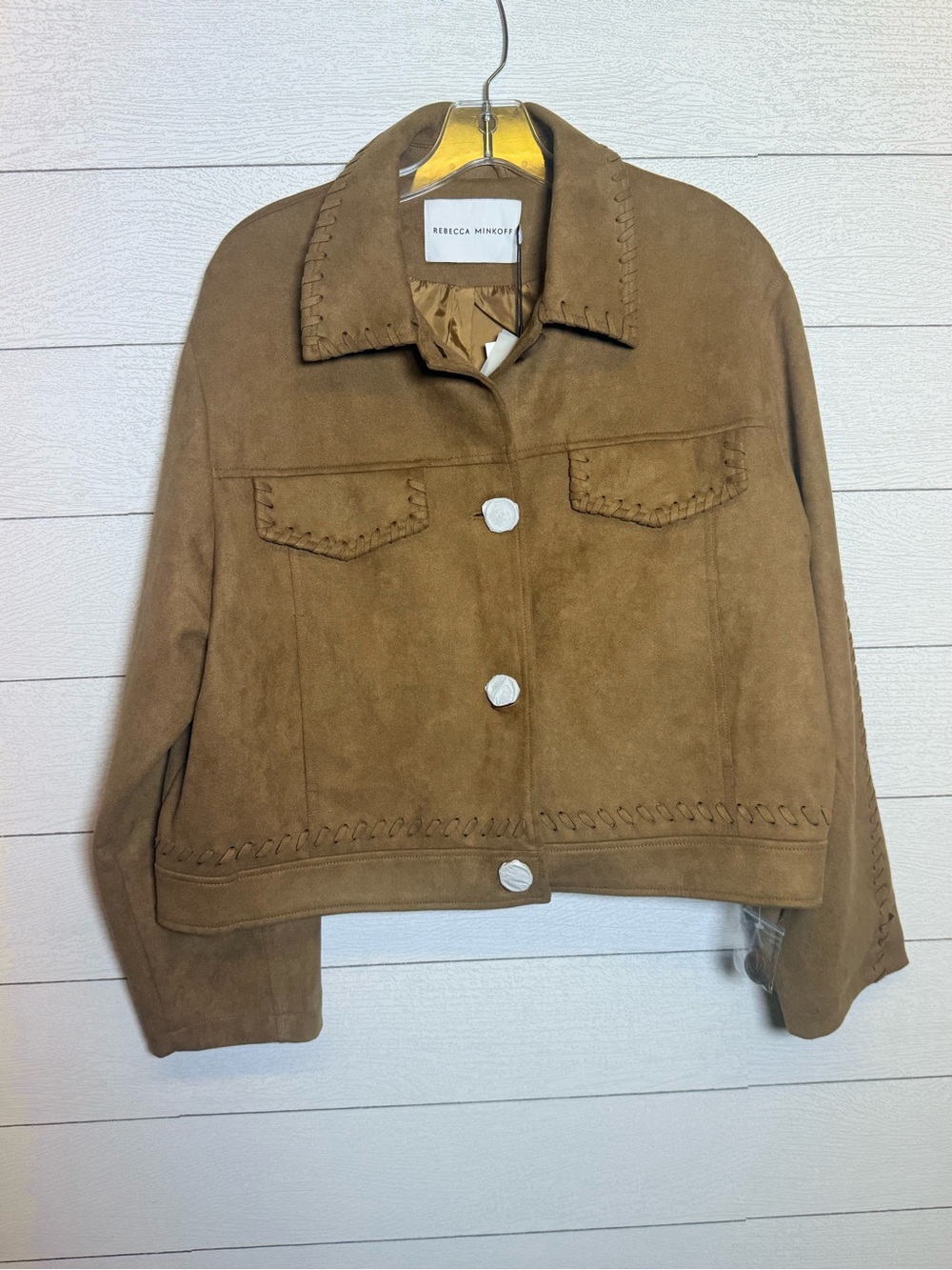 Rebecca Minkoff Faux Suede Whipstitch Trucker Jacket Brown Large NWT